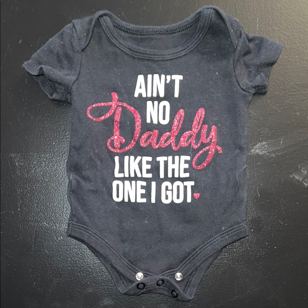 Black Baby Onesie with Glitter Text